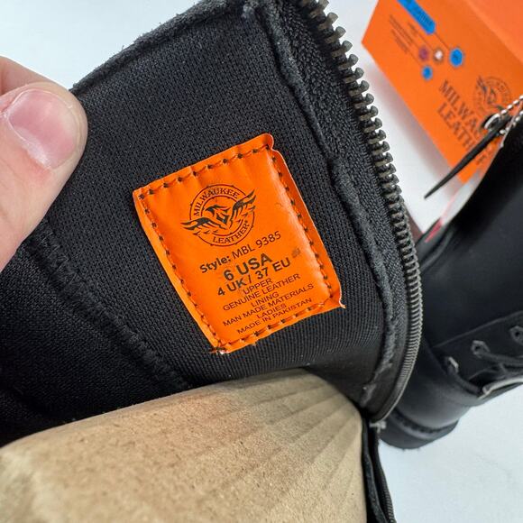 NWT Milwaukee Leather MBL9385 Black Leather 15-Inch Calf Laced Riding Boots - Picture 3 of 13